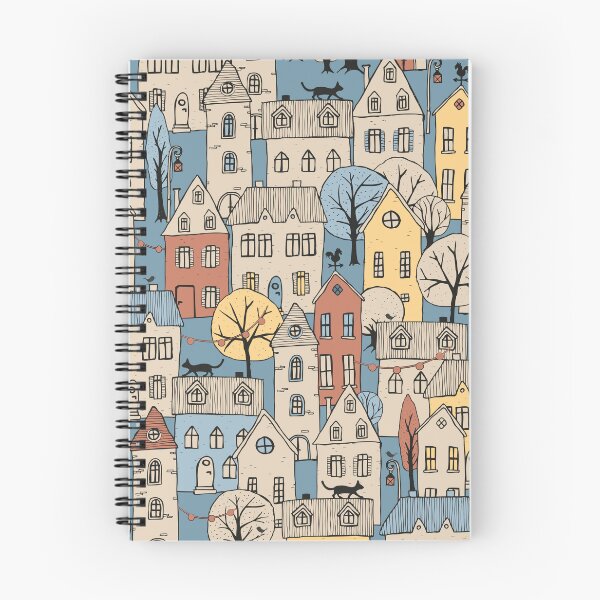 Item preview, handdrawn little town - beige, brick red and muted blue designed and sold by kobyakov.