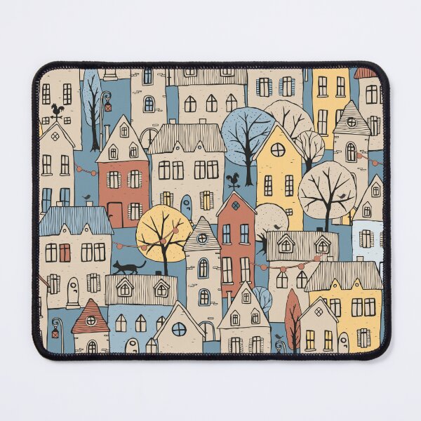 Item preview, handdrawn little town - beige, brick red and muted blue designed and sold by kobyakov.