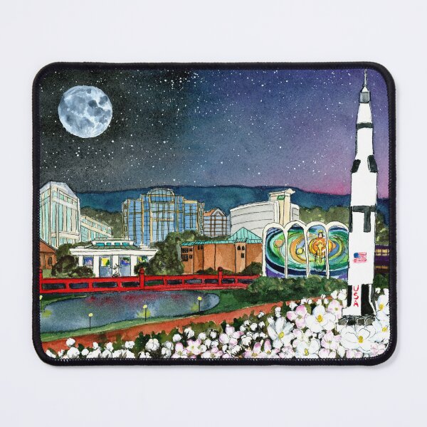 Item preview, Huntsville Alabama Skyline Watercolor | Saturn V Rocket Art | Space City Night Landscape designed and sold by lexieaustinart.