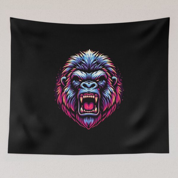 Item preview, Vibrant and detailed illustration of a roaring gorilla head, showcasing its fierce expression and colorful mane. designed and sold by beast-net.
