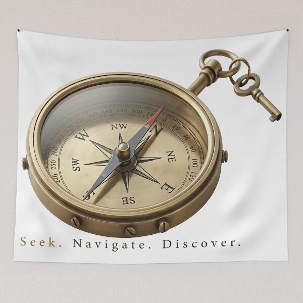 Item preview, Vintage Compass & Key - Seek Navigate Discover Adventure designed and sold by AmazingEG.