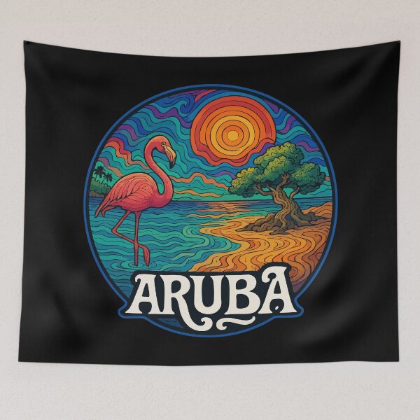 Item preview, Aruba Island Flamingo Trippy Art Travel designed and sold by TomFrontierArt.