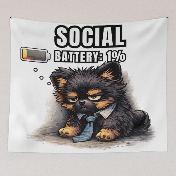 Item preview, Social Battery 1 Percent Introvert Dog Funny Anti Social Puppy Cute Exhausted Dog Meme designed and sold by AC Artwear.