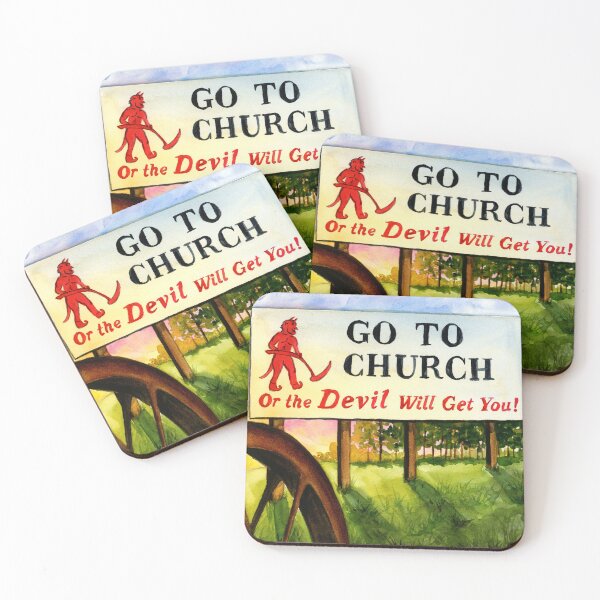 Item preview, Go to Church or the Devil Will Get You Sign | Prattville Alabama Vintage Watercolor designed and sold by lexieaustinart.