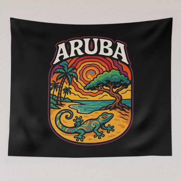 Item preview, Aruba Island Gecko Trippy Art Travel designed and sold by TomFrontierArt.