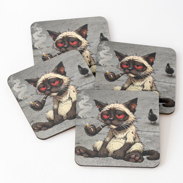 Item preview, A caricature of a very tired Siamese cat smoking a pipe! designed and sold by Alan-David.