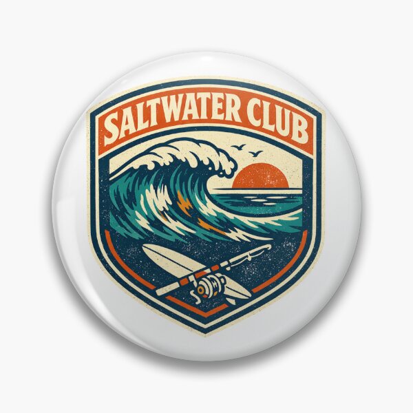 Item preview, Saltwater Club Surf & Fishing Sticker – Vintage Gulf Coast Wave Decal designed and sold by Fierce Wave Supply Co..