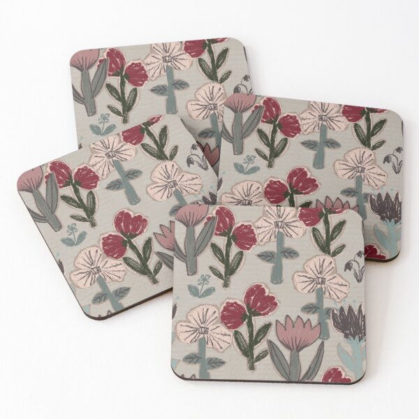 Item preview, Bold Naive Floral Sage Red Pink Scandinavian Pattern designed and sold by artievarudzite.
