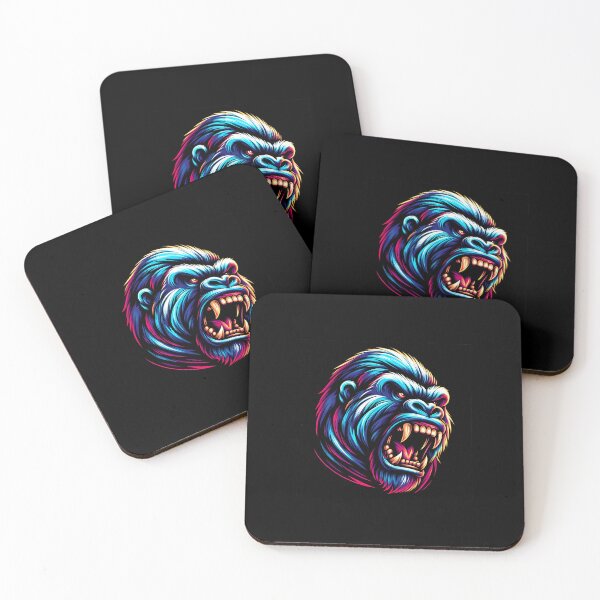 Item preview, A fierce, colorful graphic of a roaring gorilla's head, showcasing vibrant blues and purples. designed and sold by beast-net.