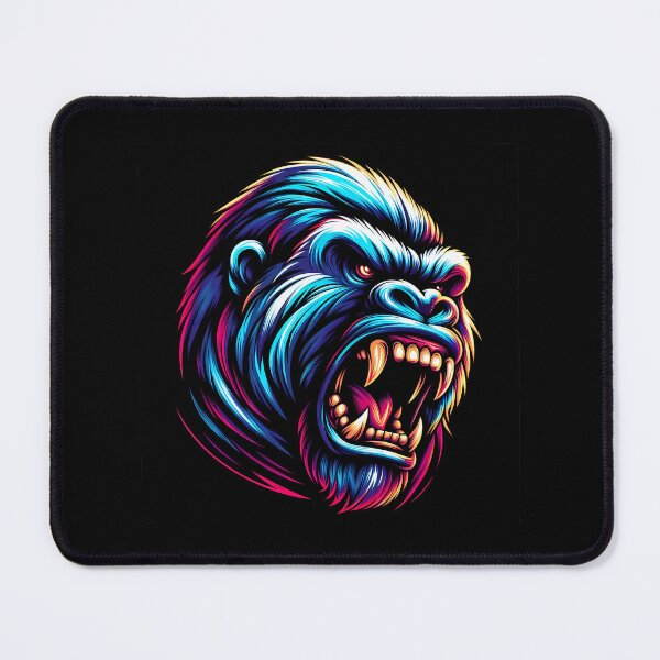 Item preview, A fierce, colorful graphic of a roaring gorilla's head, showcasing vibrant blues and purples. designed and sold by beast-net.