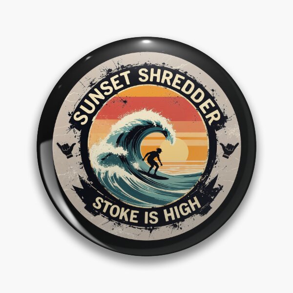 Item preview, “Sunset Shredder – Stoke Is High” Vintage Surf Sticker designed and sold by Fierce Wave Supply Co..