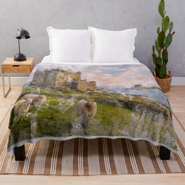 Item preview, Ireland Irish Castle Sheep Rainbow Watercolor Painting designed and sold by ArtNatureStore.