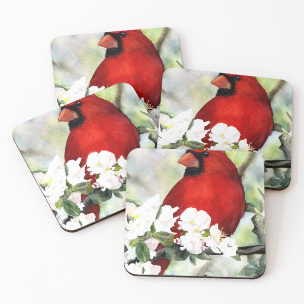 Item preview, Red Cardinal Memorial Watercolor | Cardinal with White Flowers Sympathy Art designed and sold by lexieaustinart.