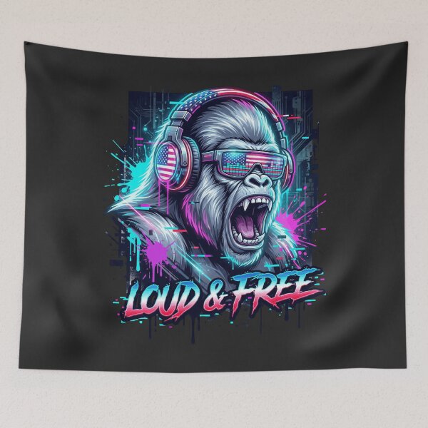 Item preview, Loud & Free - Neon Cyberpunk Gorilla designed and sold by DigitalGlade.