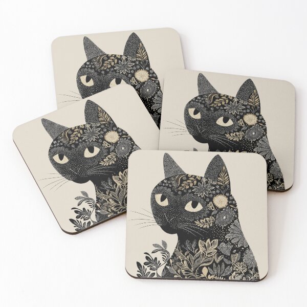 Item preview, Black Cat Botanical Henna Style Patterned designed and sold by TheBohemianLark.