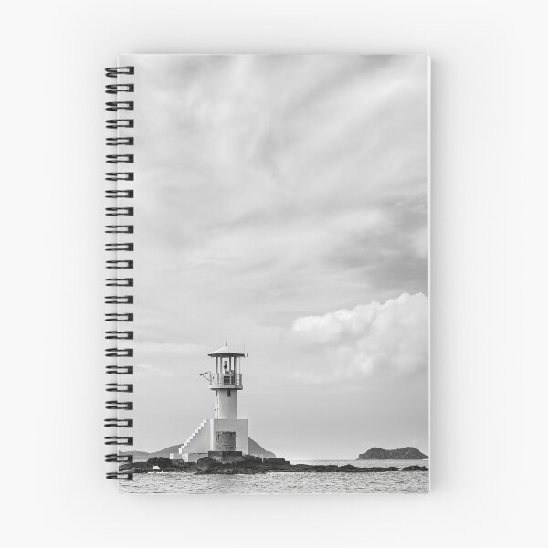 Item preview, Minimalist Black and White Lighthouse on Rocky Island designed and sold by LRPhotoart.