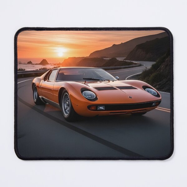 Item preview, Lamborghini Miura Sunset Drive Poster Classic Italian Supercar Art designed and sold by Motorline44.