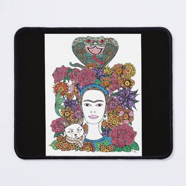 Item preview, Frida Kahlo with snake and cat and flowers designed and sold by PrettyCityKitty.