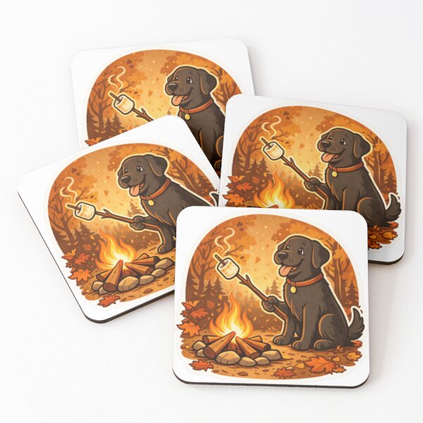 Item preview, Black Labrador Roasting Marshmallow Autumn | Fall Camping Dog Art | Black Lab Gift designed and sold by PawPrintCustom.
