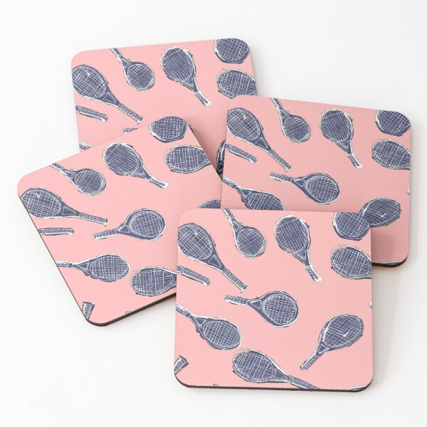 Item preview, Sketchy Tennis Rackets pattern navy on pink designed and sold by Suburbansketcher.