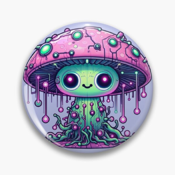 Item preview, Cute Wide-Eyed Biomechanincal Neon Mushroom Oozing Love  designed and sold by FooryFootPrint.