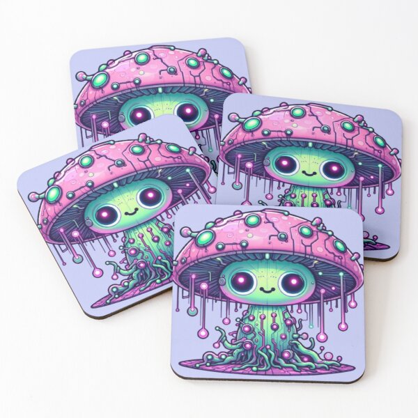 Item preview, Cute Wide-Eyed Biomechanincal Neon Mushroom Oozing Love  designed and sold by FooryFootPrint.
