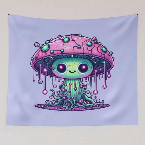 Item preview, Cute Wide-Eyed Biomechanincal Neon Mushroom Oozing Love  designed and sold by FooryFootPrint.