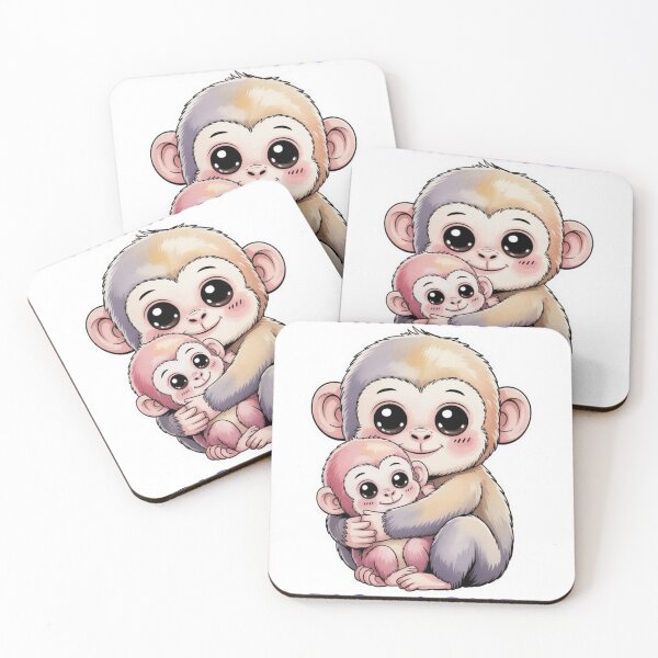 Item preview, Tiny Hugs, Big Love – Adorable Kawaii Baby Monkey Hug Art designed and sold by CrystalCove11.