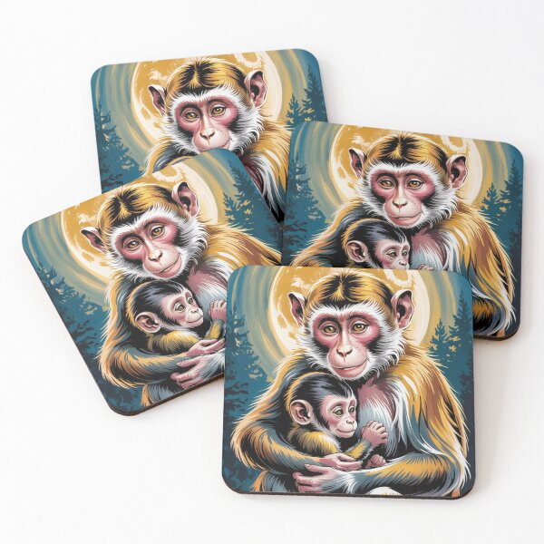 Item preview, Cute Monkey Mother and Baby – Moonlight Forest Wildlife Illustration designed and sold by CrystalCove11.