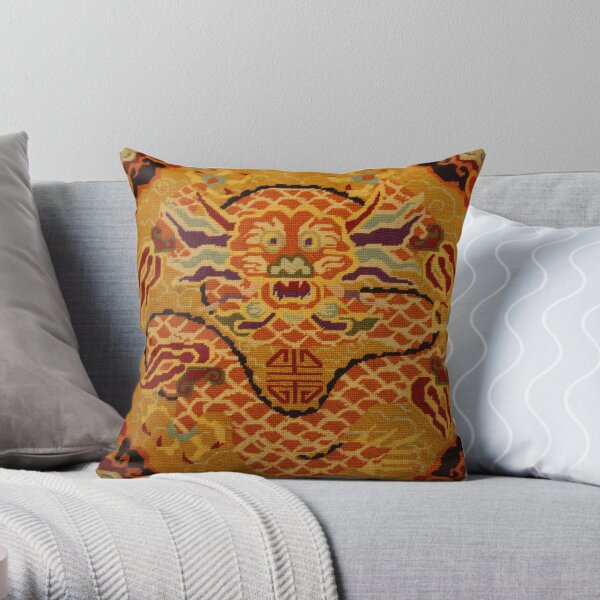 Chinese Dragon Needlepoint Throw Pillow