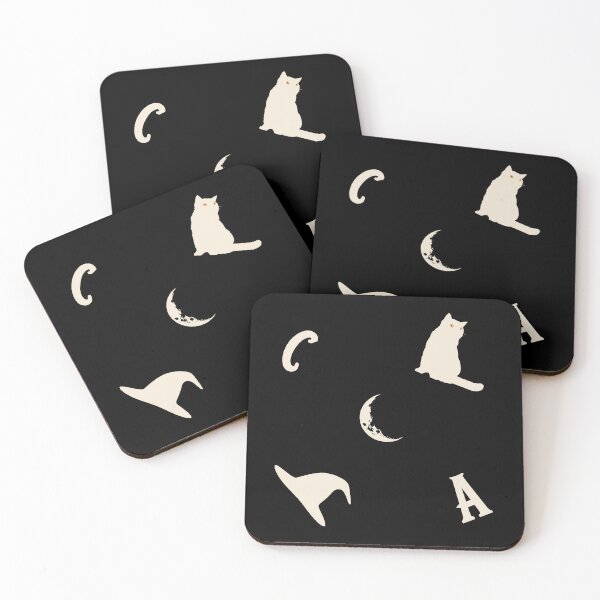 Item preview, Amanda Cadabra Witchy Tile Pattern – Cat, Moon & Hat Design - Cream on Black designed and sold by Amanda-Cadabra.