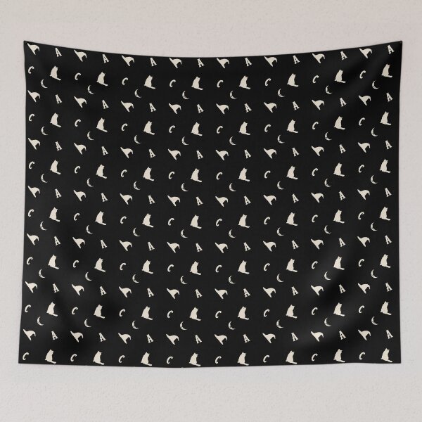 Item preview, Amanda Cadabra Witchy Tile Pattern – Cat, Moon & Hat Design - Cream on Black designed and sold by Amanda-Cadabra.