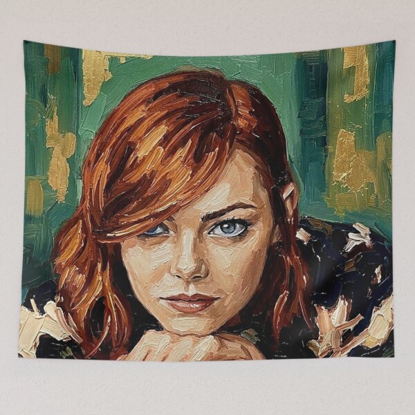 Item preview, Emma Stone – Radiant Auburn Expressive Oil Portrait designed and sold by Art's Diner.