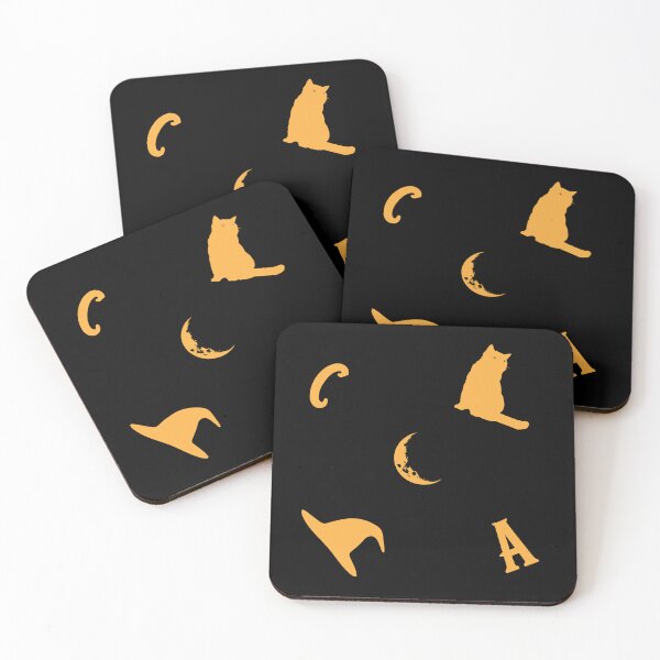 Item preview, Amanda Cadabra Witchy Tile Pattern – Cat, Moon & Hat Design - Gold on Black designed and sold by Amanda-Cadabra.
