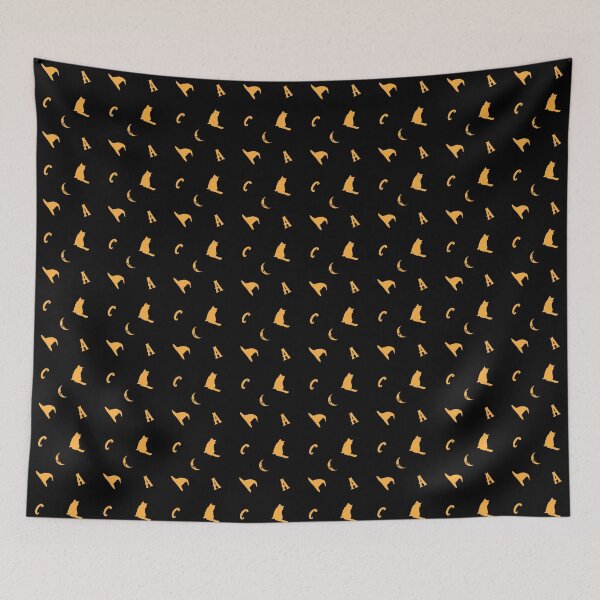 Item preview, Amanda Cadabra Witchy Tile Pattern – Cat, Moon & Hat Design - Gold on Black designed and sold by Amanda-Cadabra.