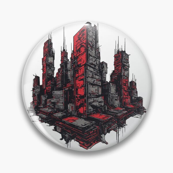 Aperçu de l'œuvre Cité flottante dystopique rouge cyberpunk créée et vendue par BassLineDesign.