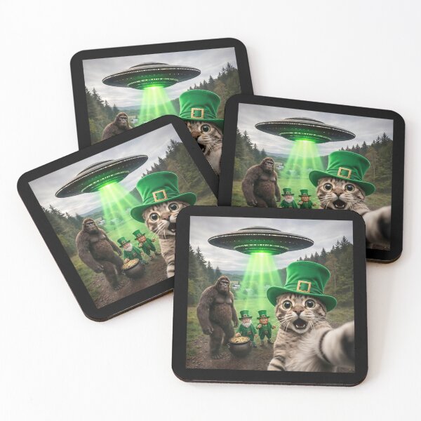 Item preview, Funny Cat Selfie Bigfoot UFO Leprechaun St Patricks Day Chaos designed and sold by Ali-printshop.