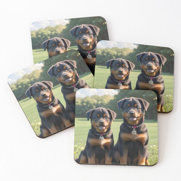 Item preview, Cute Rottweiler Puppy Pair Tongues Out Sunny Park designed and sold by CanineCourier.