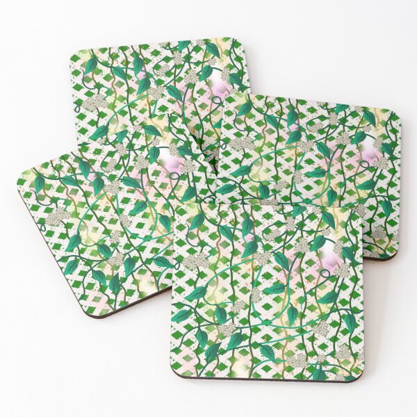 Item preview, Floral Vine Lattice Pattern - Green Leaves & Cream Flowers Seamless designed and sold by TheArtOfTreble.