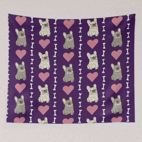 Item preview, French Bulldog, hearts, and bones designed and sold by Mountain-Point.