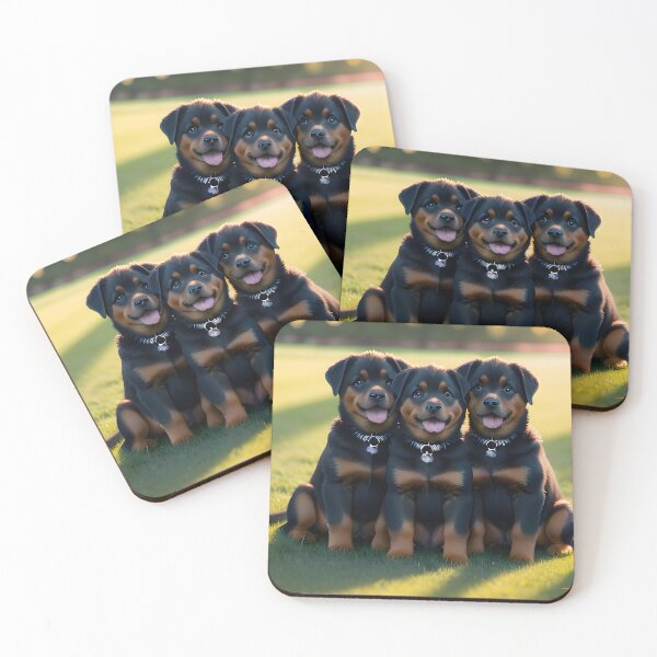 Item preview, Three Happy Rottweiler Puppies Tongues Out Golden Park designed and sold by CanineCourier.