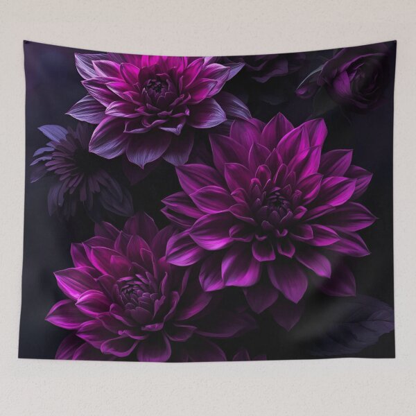 Item preview, Moody Purple Dahlias Floral Art designed and sold by LakLuxe studio .
