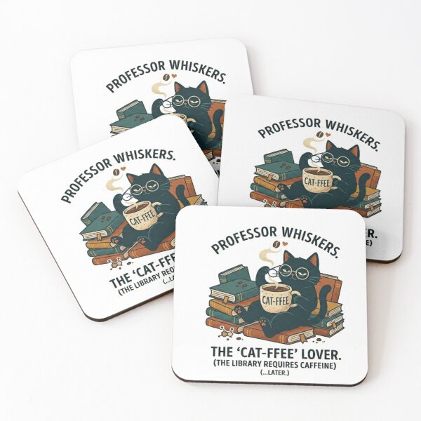 Item preview, Professor Whiskers - The 'Cat-ffee' Lover (Library Requires Caffeine Later) Sticker & Apparel designed and sold by YoThinIT.