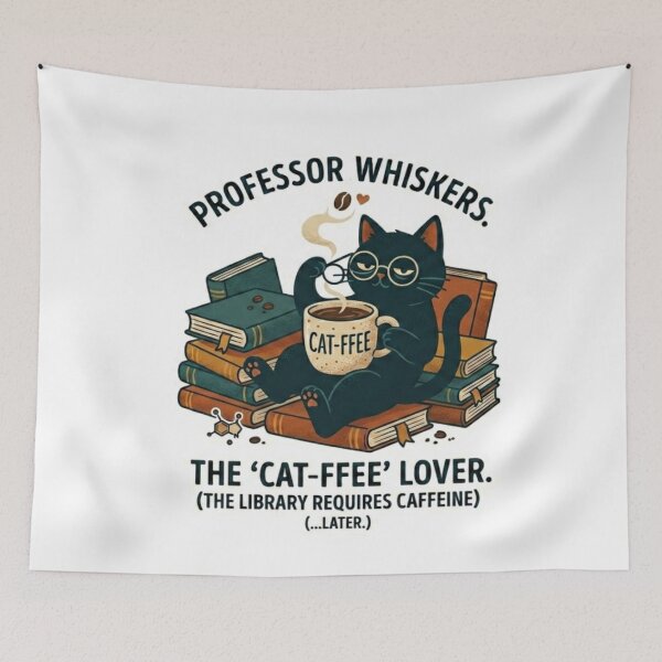 Item preview, Professor Whiskers - The 'Cat-ffee' Lover (Library Requires Caffeine Later) Sticker & Apparel designed and sold by YoThinIT.