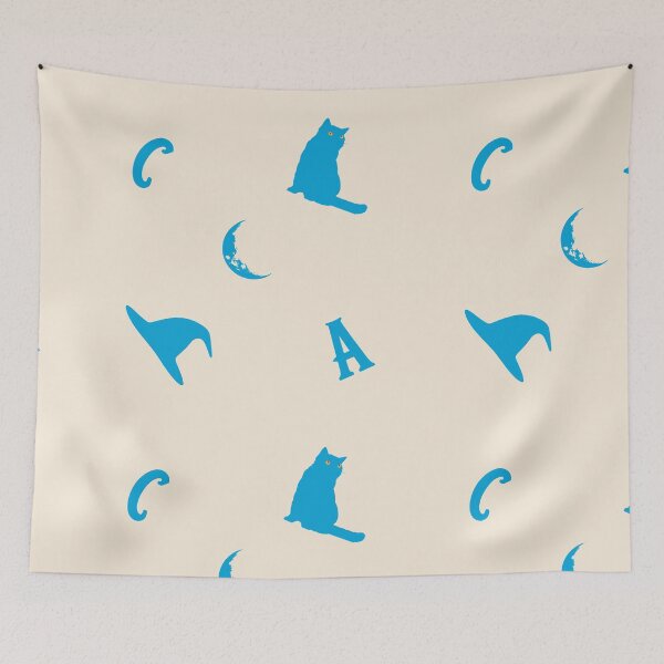 Item preview, Amanda Cadabra Witchy Tile Pattern – Cat, Moon & Hat Design - Blue on Gold designed and sold by Amanda-Cadabra.