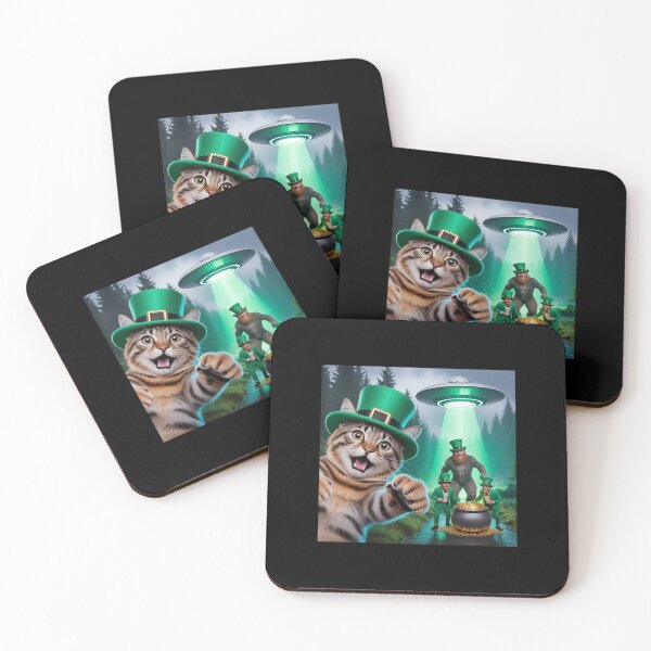 Item preview, Funny St Patricks Day Cat Selfie with Leprechaun Bigfoot UFO designed and sold by ZACK ART.