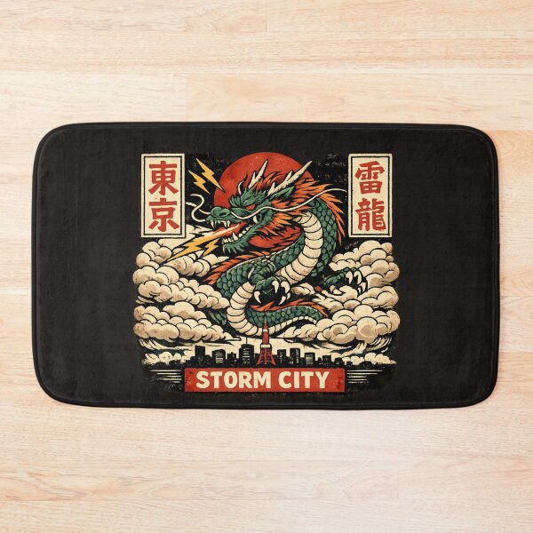 Item preview, Storm City Dragon Tokyo Lightning Japanese Mythology Vintage Style Illustration designed and sold by VaporTokyo.