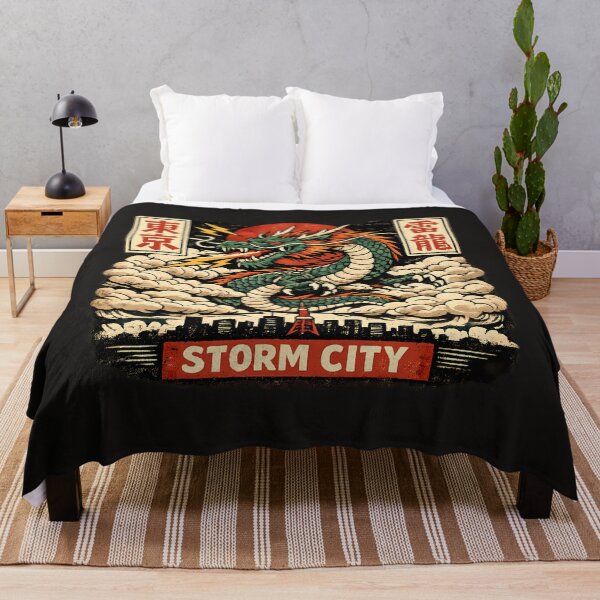 Item preview, Storm City Dragon Tokyo Lightning Japanese Mythology Vintage Style Illustration designed and sold by VaporTokyo.
