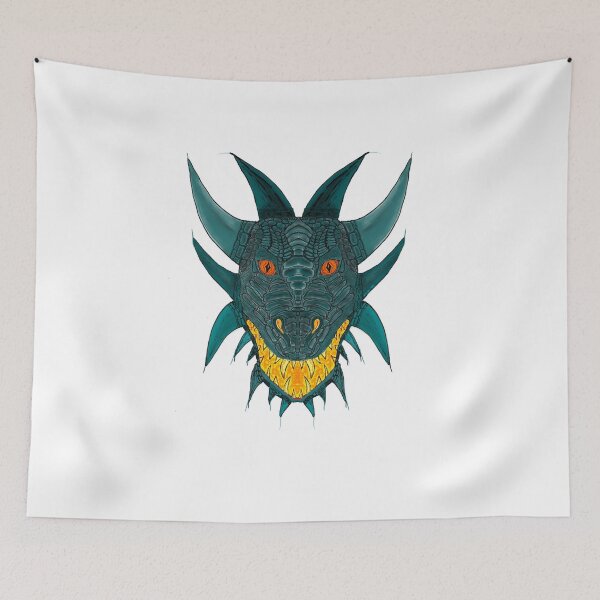Item preview, Armored Bull Wyrm - Teal and Amber Guardian Dragon Art designed and sold by ReignDesignsArt.