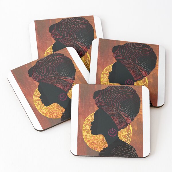 Item preview, African Silhouette with Linear Patterns - Ethnic Art with Luminous Circle designed and sold by Hipatye26.